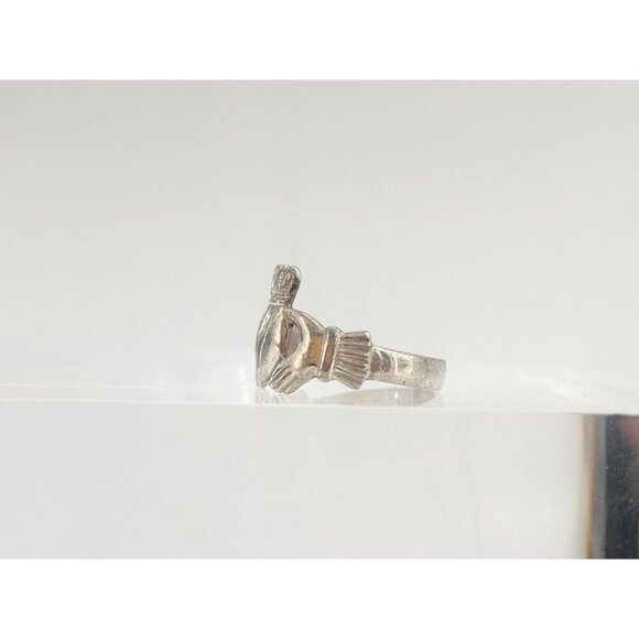 Irish Made Claddagh Heart & Crown Sterling Silver 925 Vintage Ring - sz 3 - Picture 5 of 13
